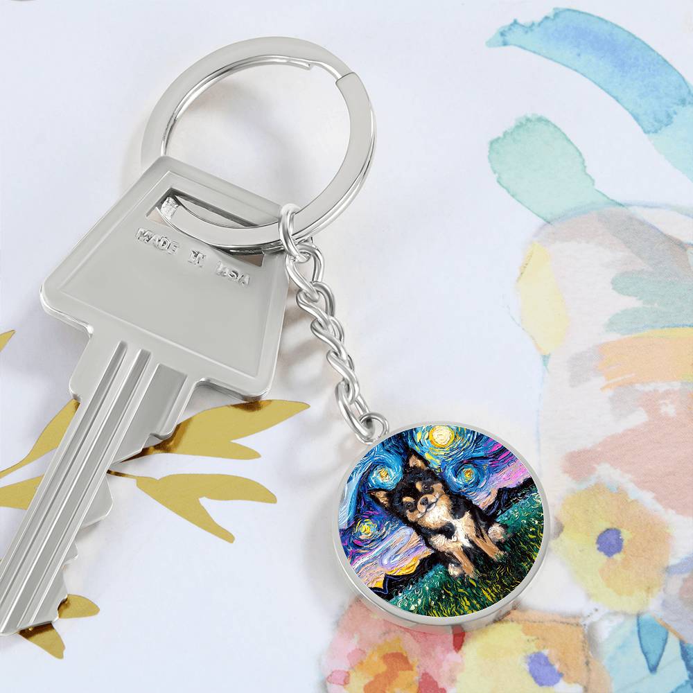Black and Tan Chihuahua Starry Night Round Keychain