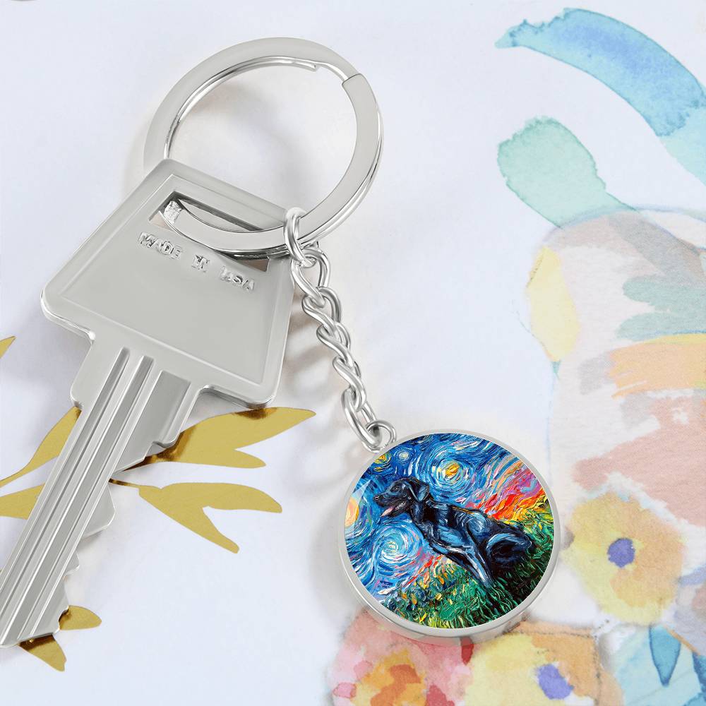 Black Labrador Starry Night Round Keychain