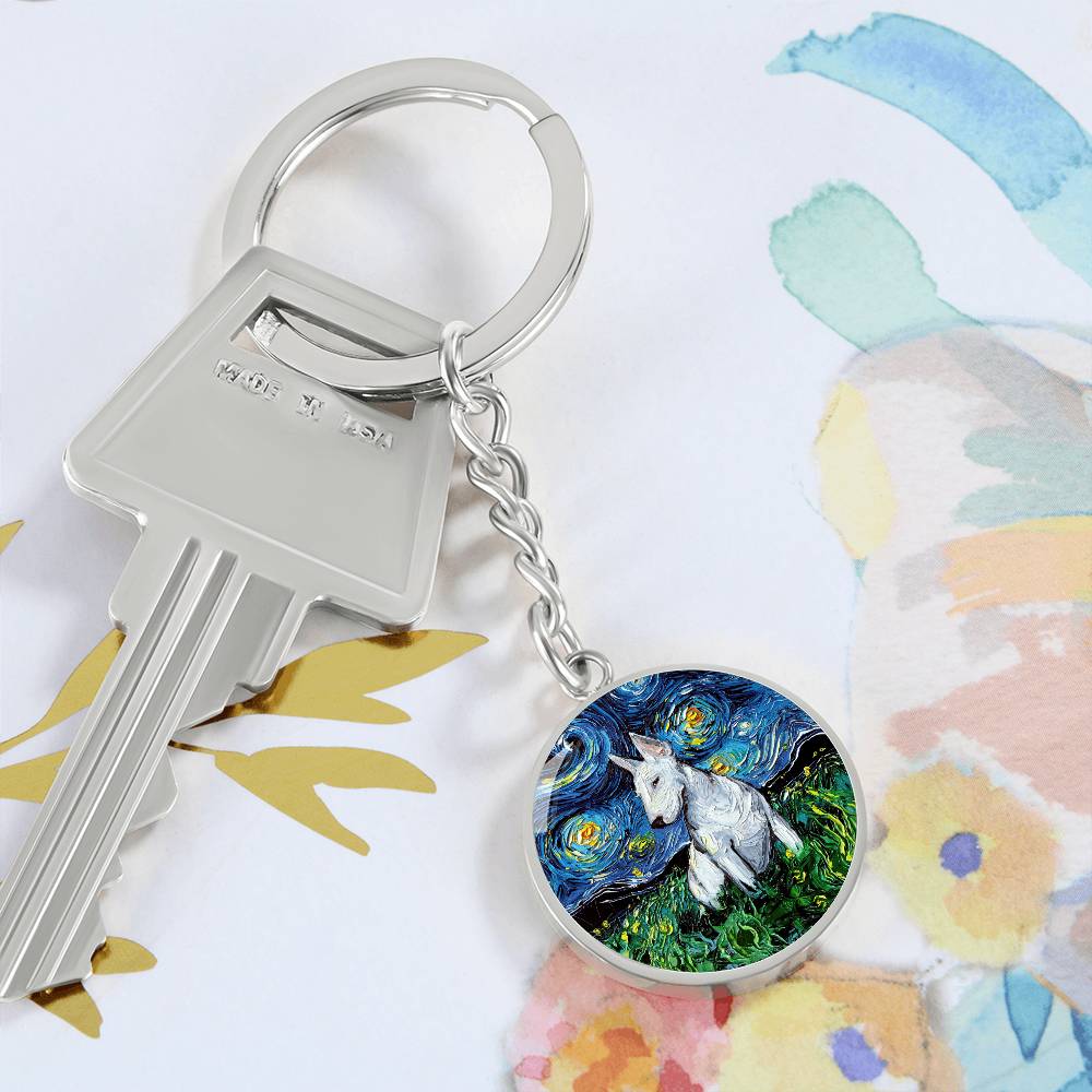 Bull Terrier Starry Night Round Keychain