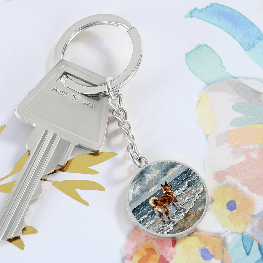Beach Day - Akita Round Keychain