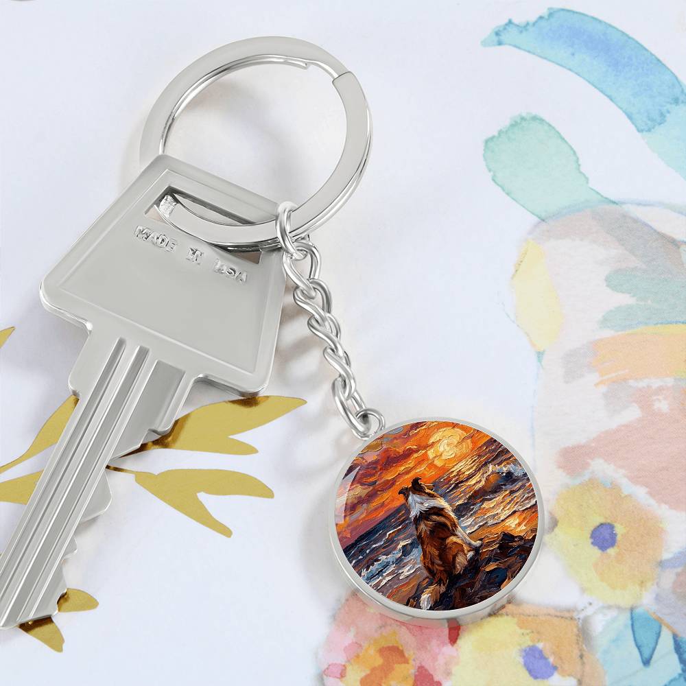 Beach Night - Collie Round Keychain