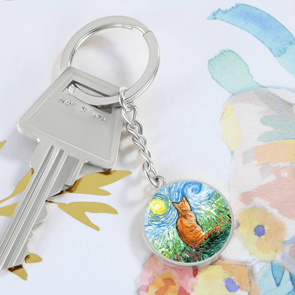 Orange Tabby Cat Spring Round Keychain