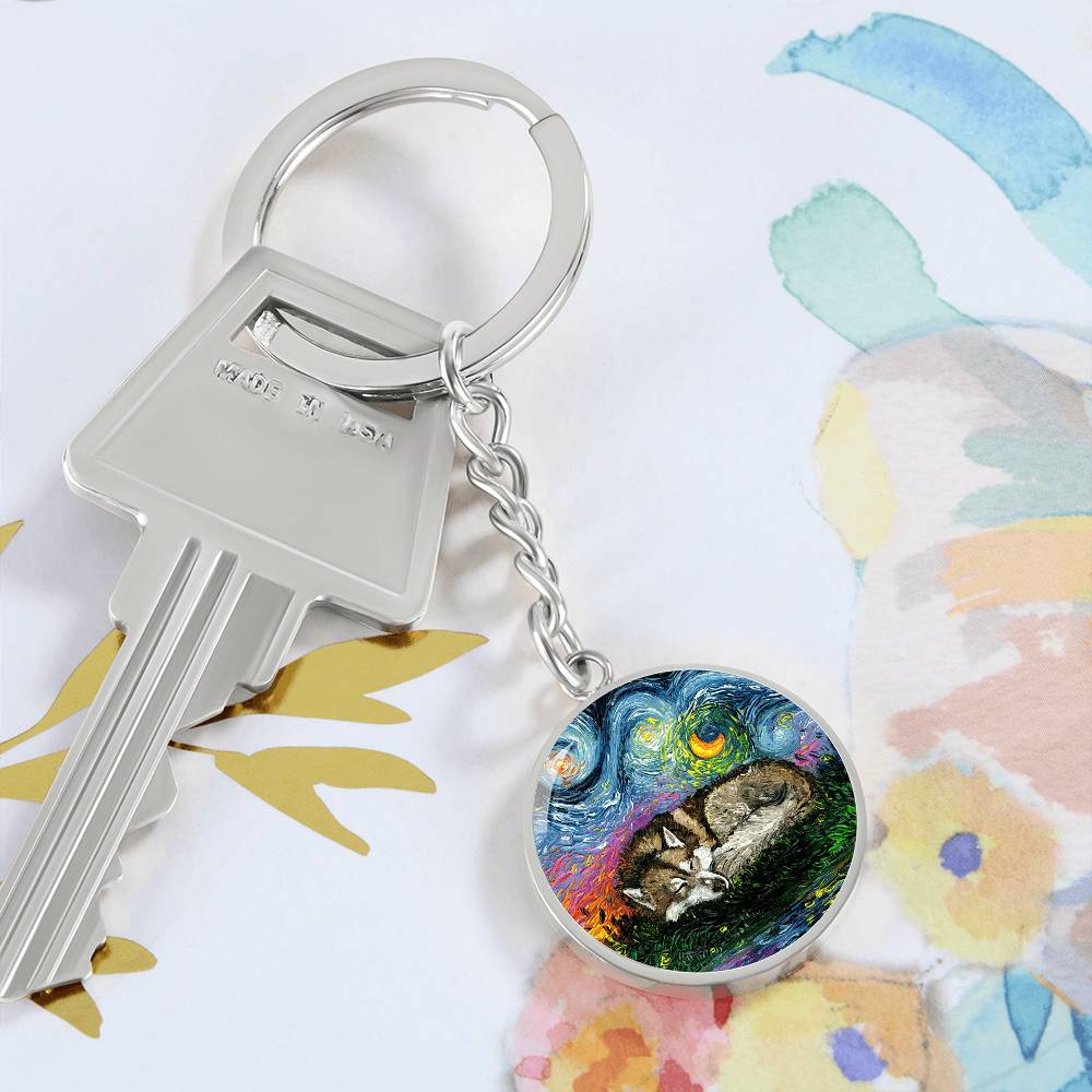 Sleeping Red Husky Round Keychain
