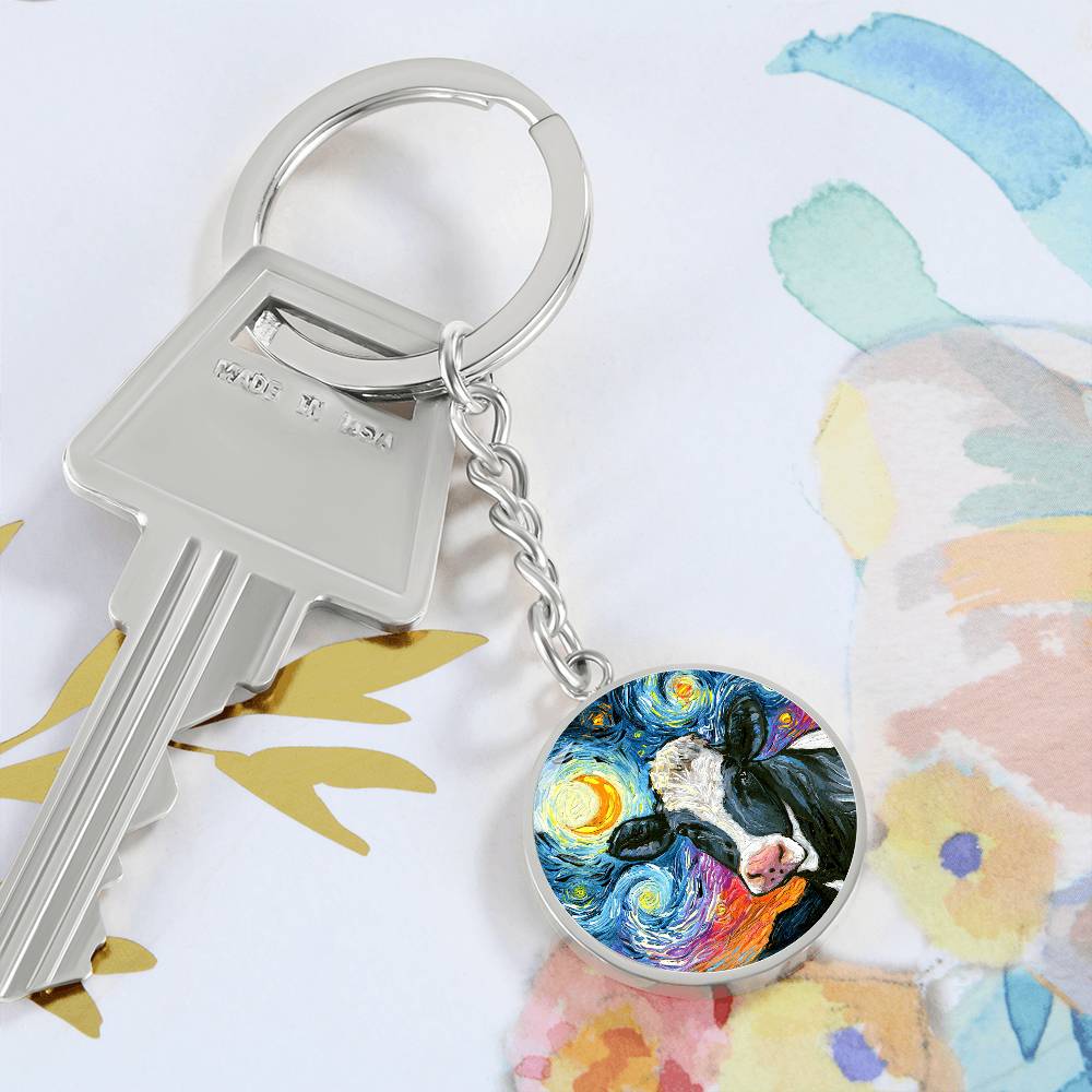 Holstein Starry Night Round Keychain