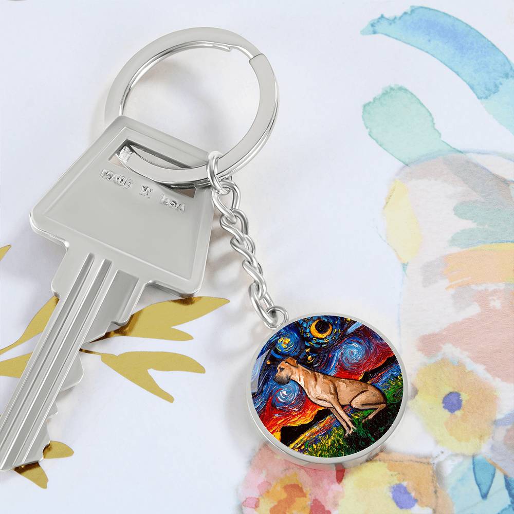 Fawn Great Dane Starry Night Round Keychain
