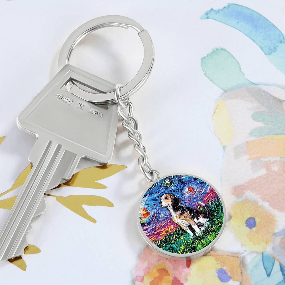 Beagle Starry Night Round Keychain