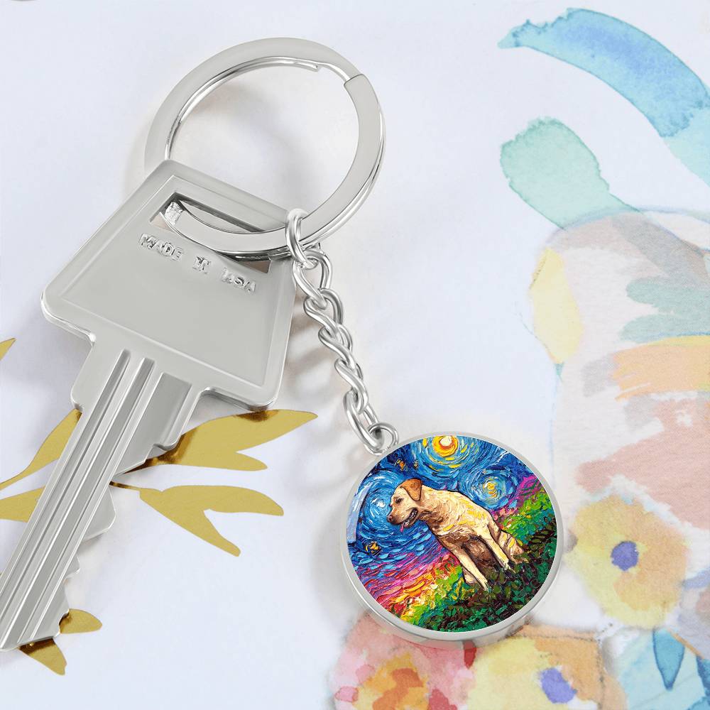 Yellow Labrador Starry Night Round Keychain