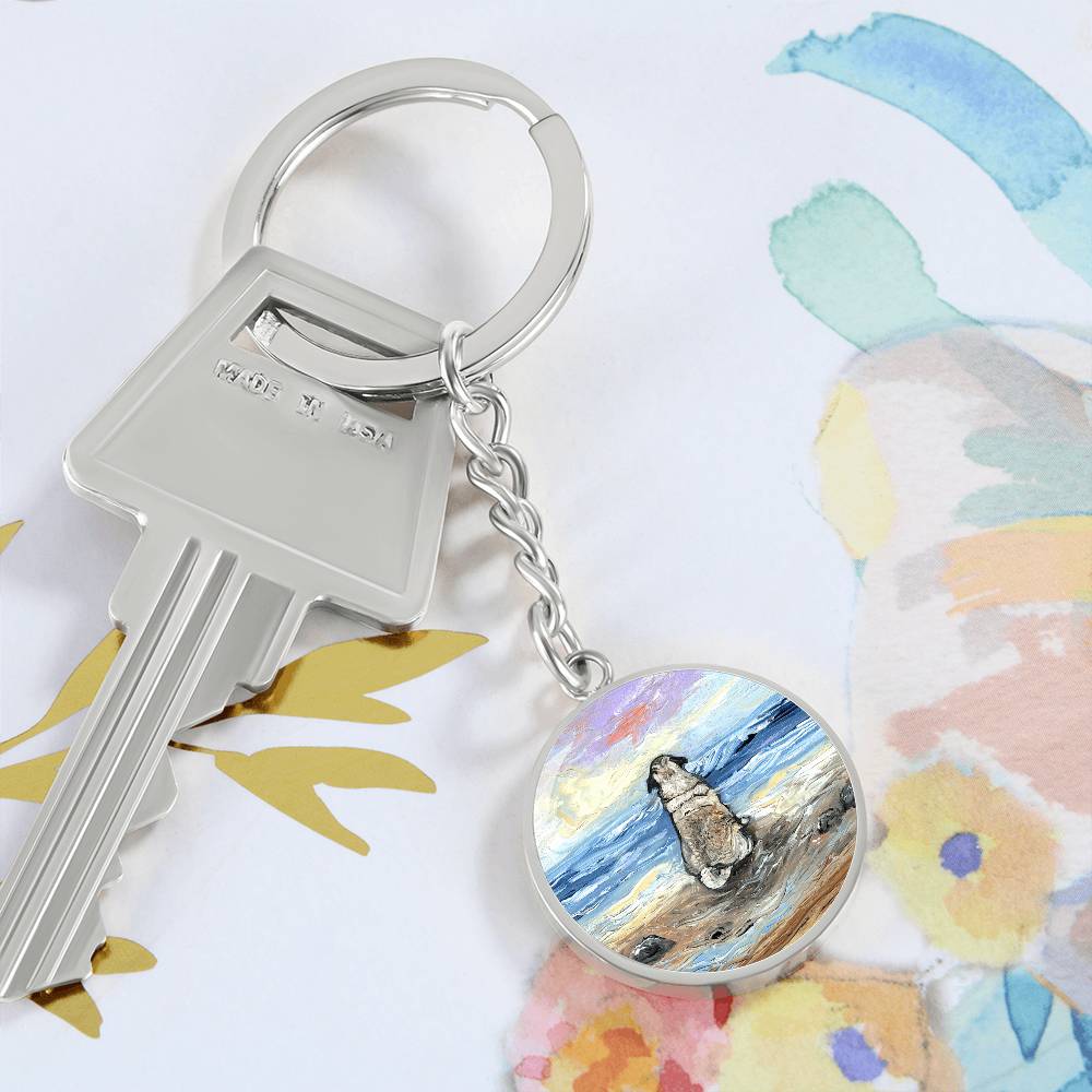 Beach Days - Pug Round Keychain