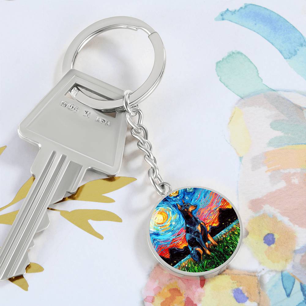 Doberman Pinscher Starry Night Round Keychain