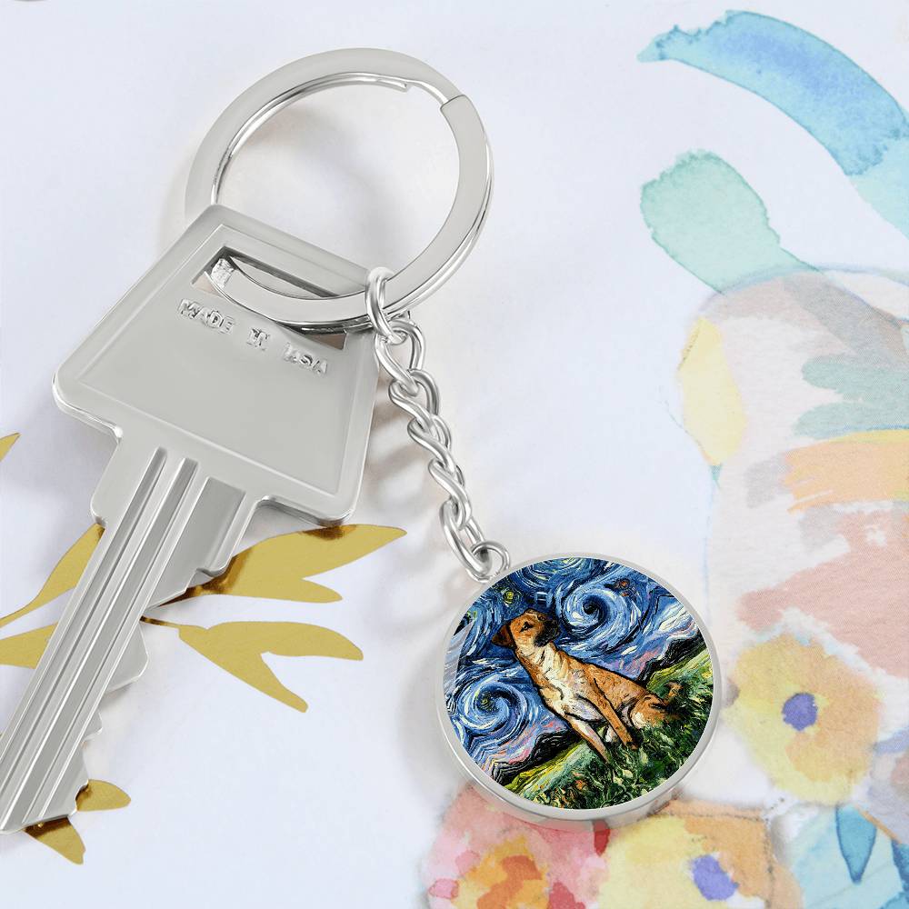 Black Mouth Cur Starry Night Round Keychain