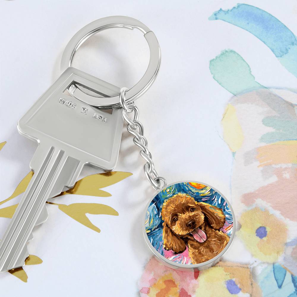Apricot Poodle Portrait Starry Night Round Keychain