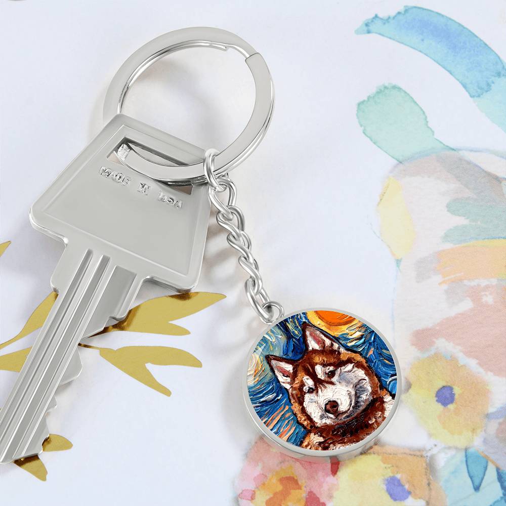 Red Husky Portrait Round Keychain