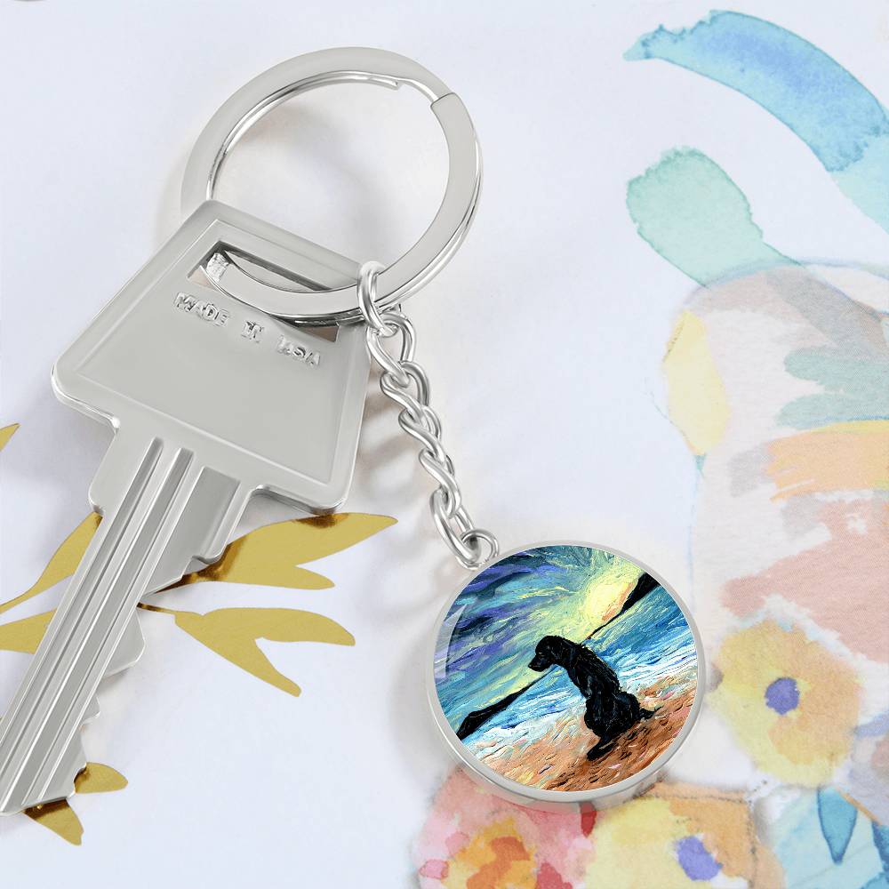 Beach Days - Black Labrador Round Keychain