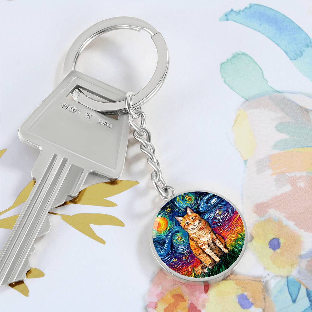 Orange Tabby Starry Night Round Keychain