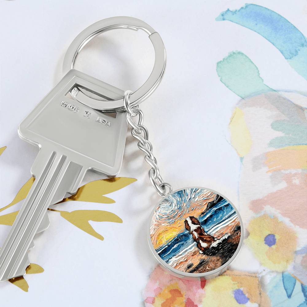 Beach Days - Blenheim Spaniel Round Keychain