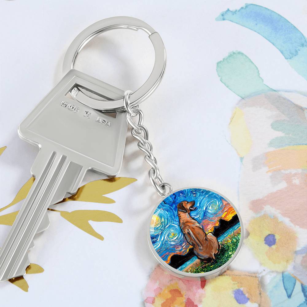 Rhodesian Ridgeback Starry Night Round Keychain