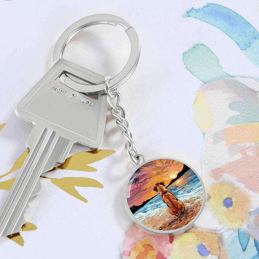 Beach Night - Rhodesian Ridgeback Round Keychain
