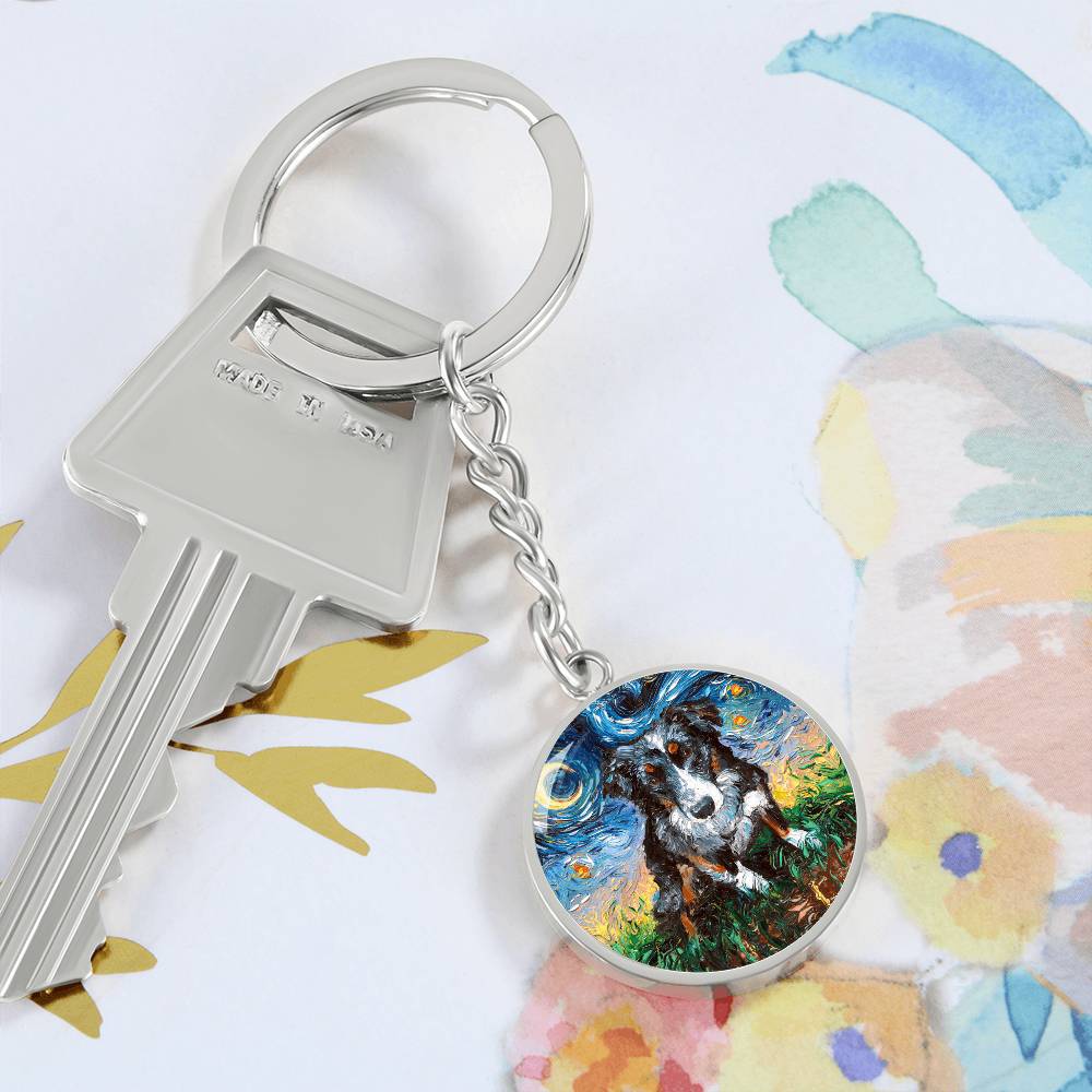 Australian Shepherd Starry Night Round Keychain