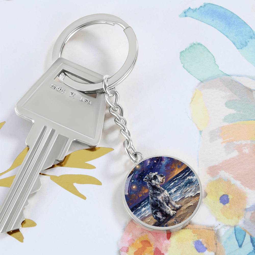 Beach Night - Schnauzer Round Keychain