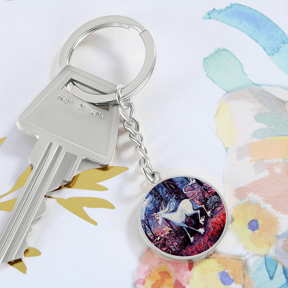 Unicorn Running Round Keychain