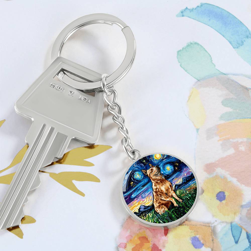 Red Heeler Starry Night Round Keychain