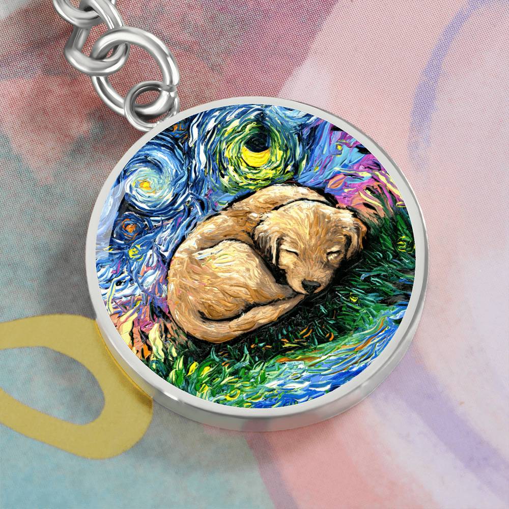 Sleepy Golden Retreiver Pup Round Keychain