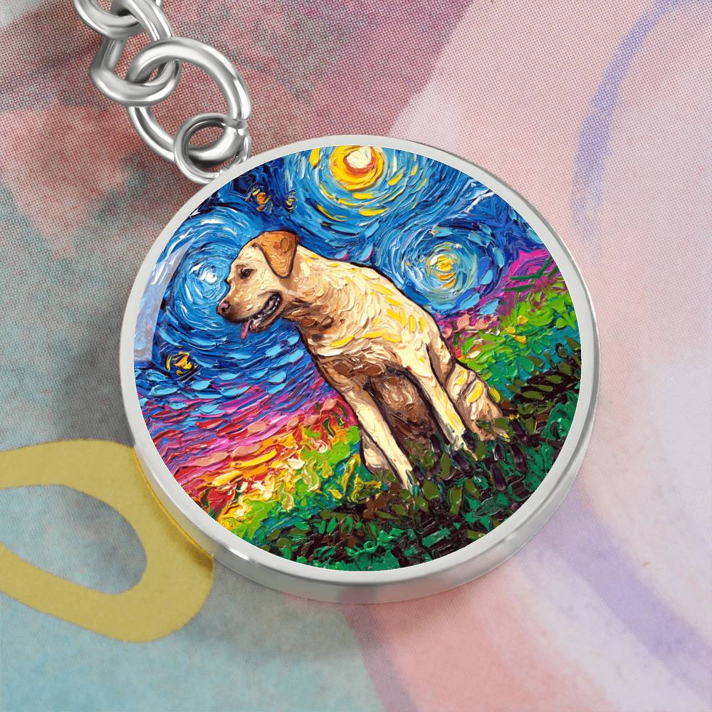 Yellow Labrador Starry Night Round Keychain