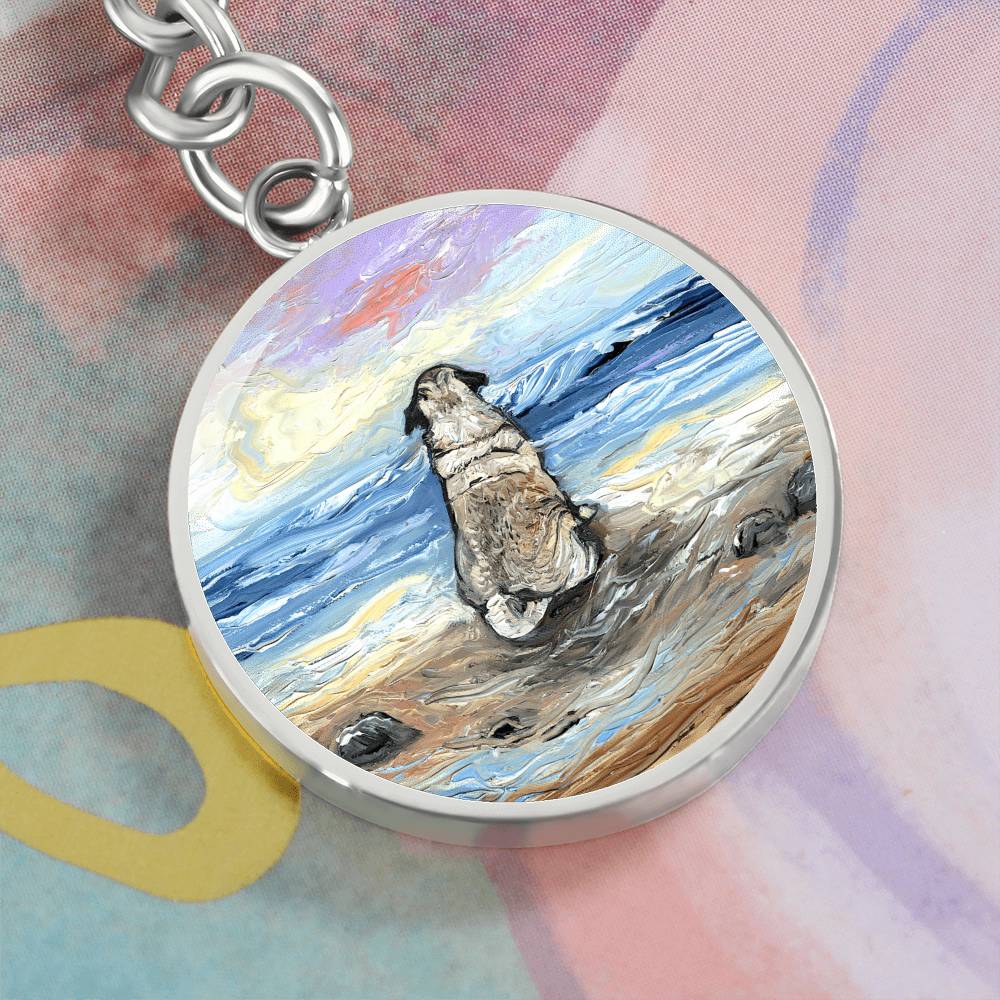 Beach Days - Pug Round Keychain