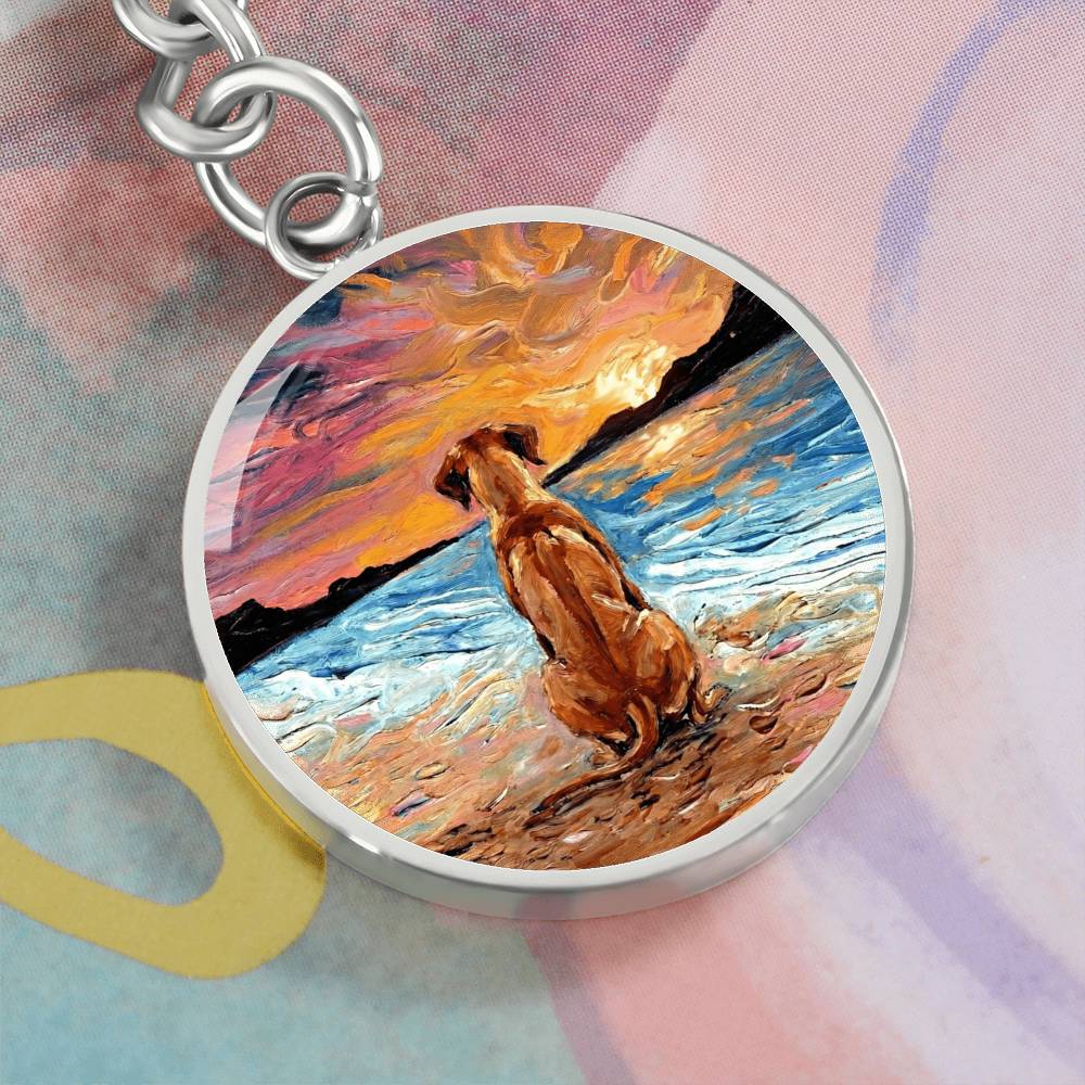 Beach Night - Rhodesian Ridgeback Round Keychain