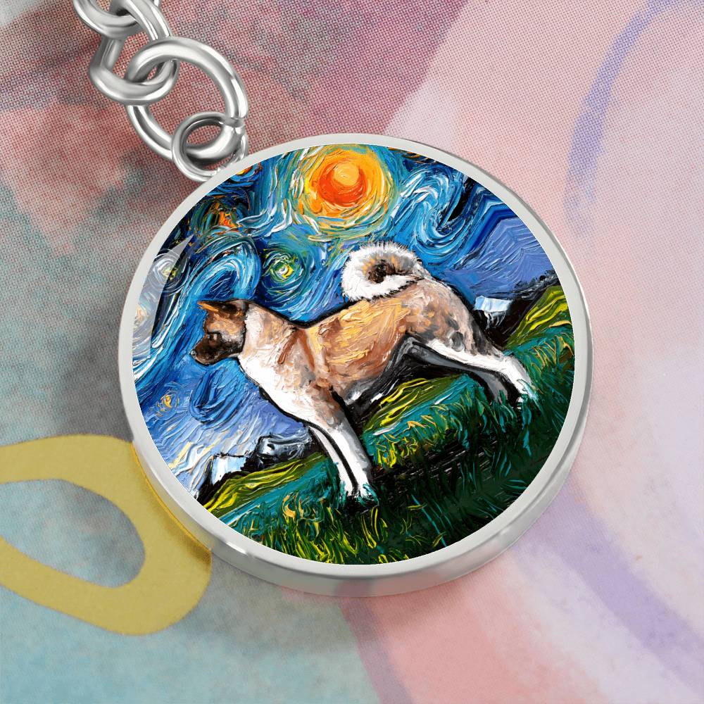 Akita Starry Night Round Keychain