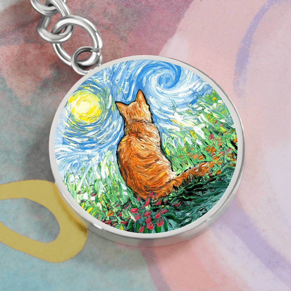 Orange Tabby Cat Spring Round Keychain