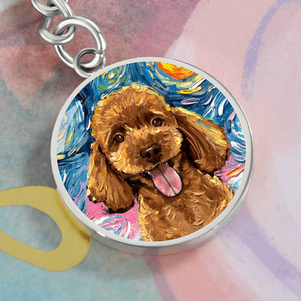 Apricot Poodle Portrait Starry Night Round Keychain