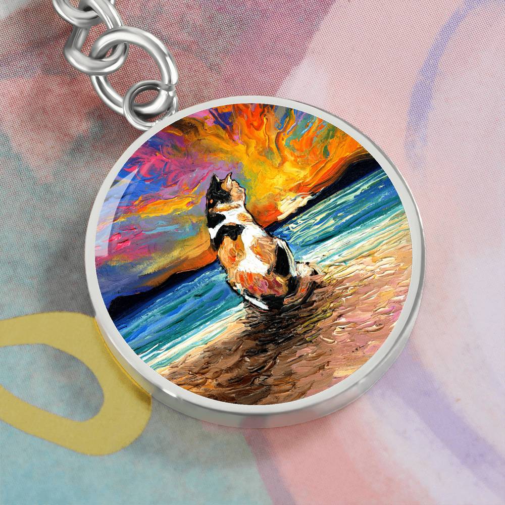 Beach Days - Calico Cat Round Keychain