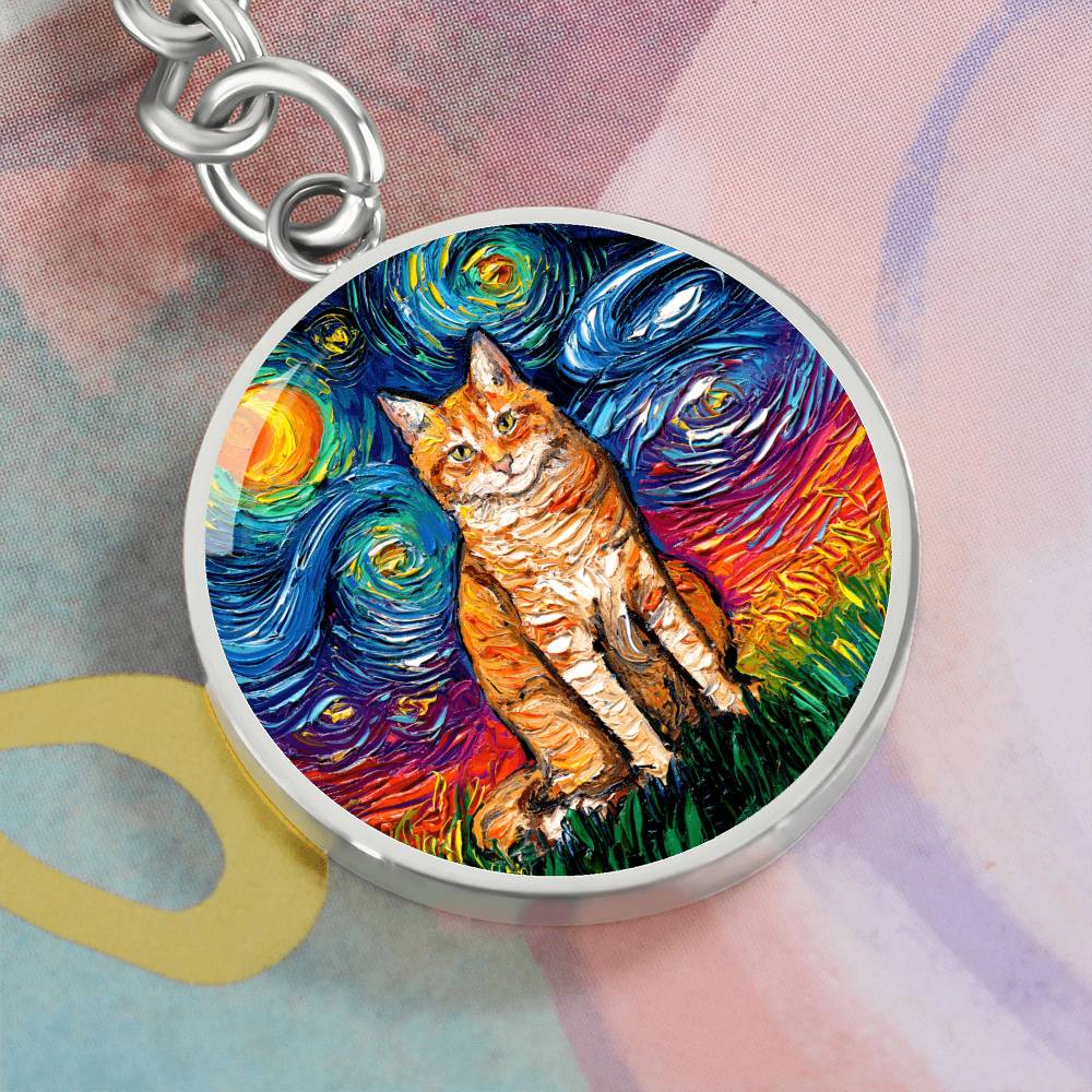 Orange Tabby Starry Night Round Keychain