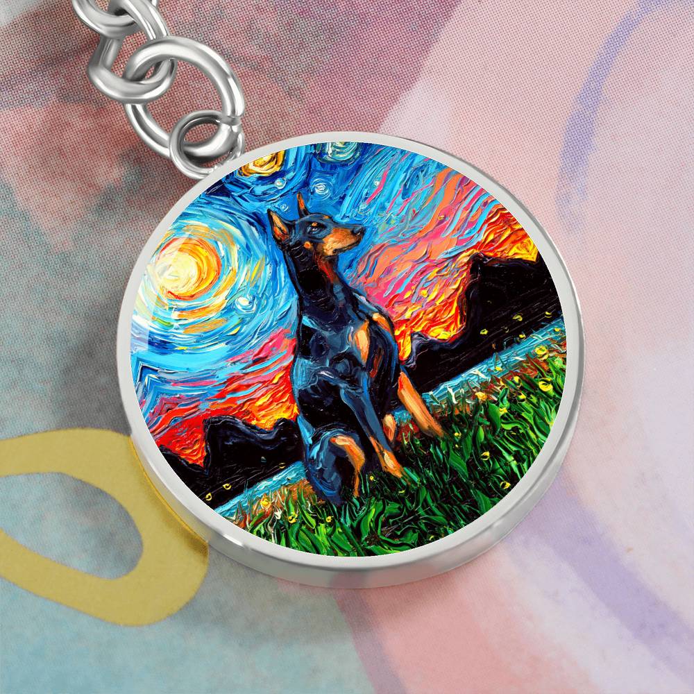 Doberman Pinscher Starry Night Round Keychain