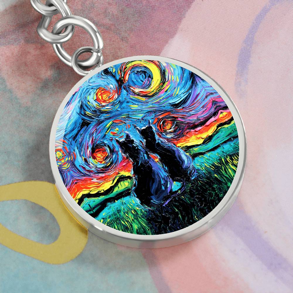 van Gogh's Cats Starry Night Round Keychain
