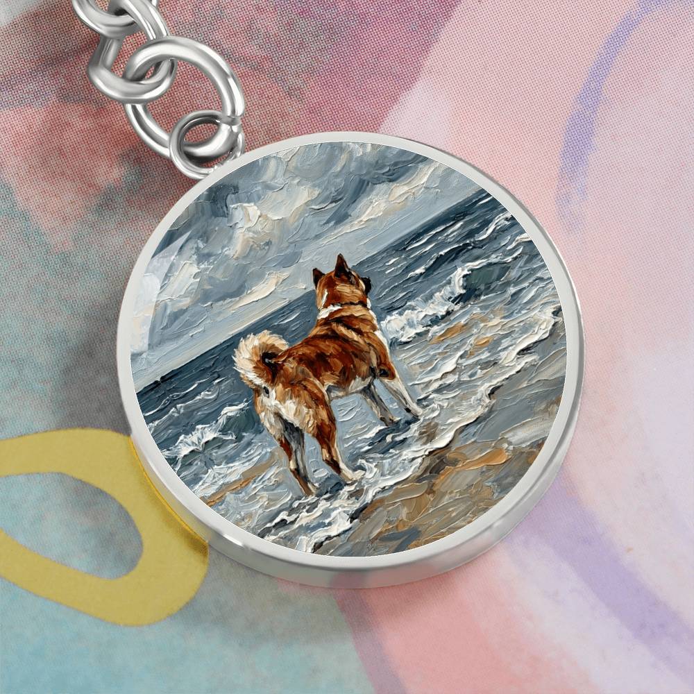Beach Day - Akita Round Keychain