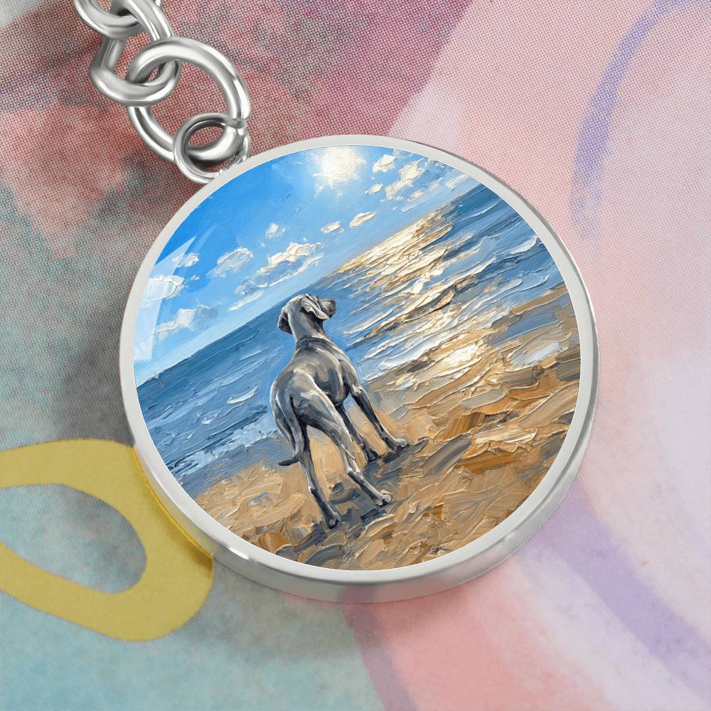 Beach Day - Weimaraner Round Keychain