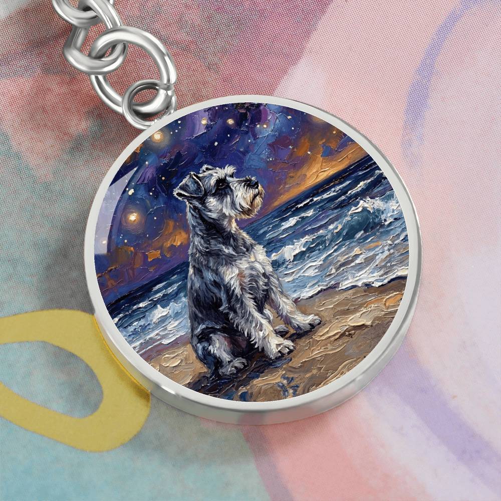 Beach Night - Schnauzer Round Keychain