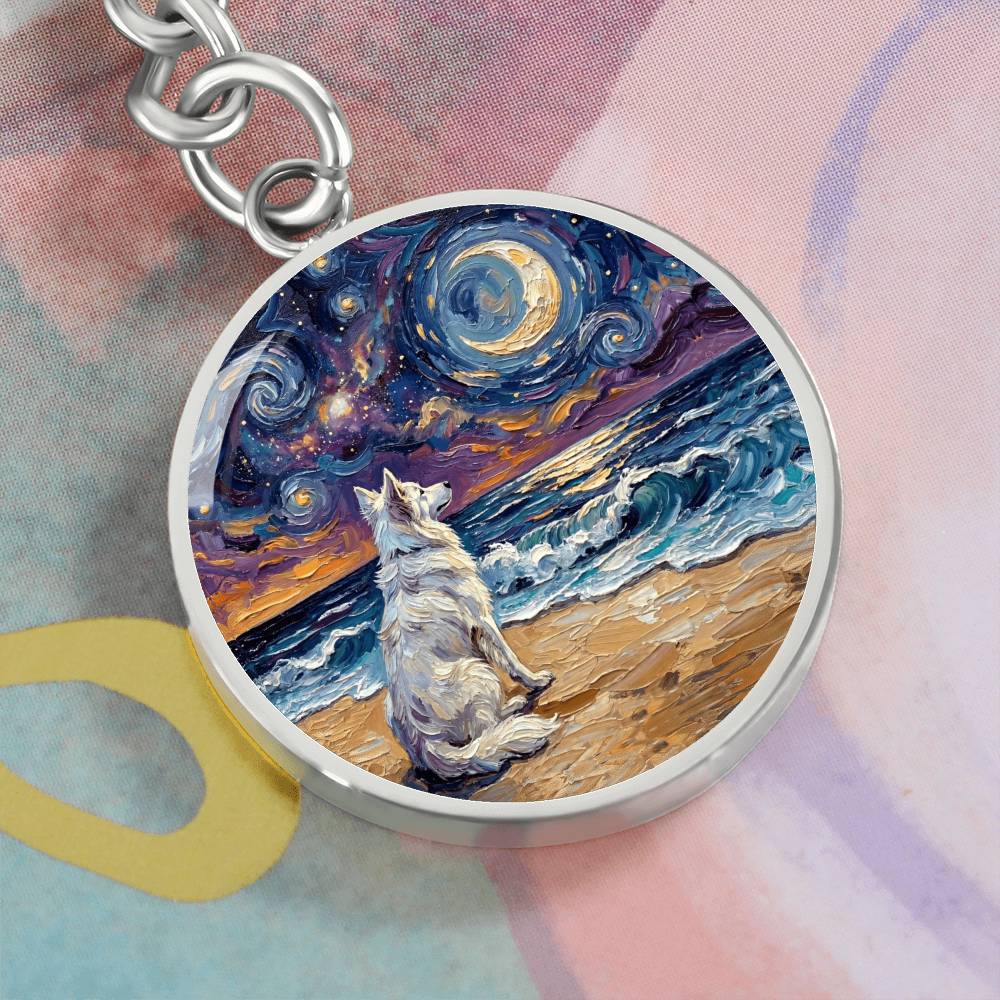 Beach Night - Isabella Husky Round Keychain