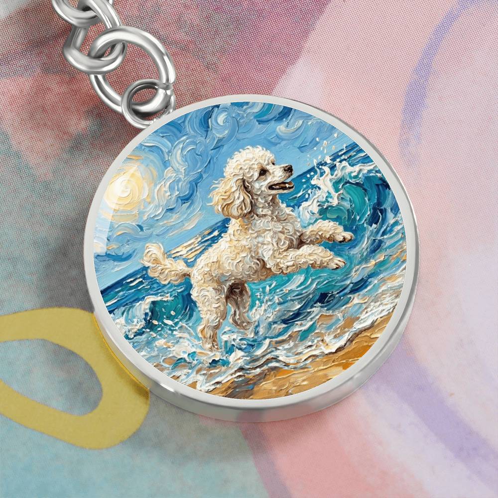 Beach Day - White Toy Poodle Round Keychain