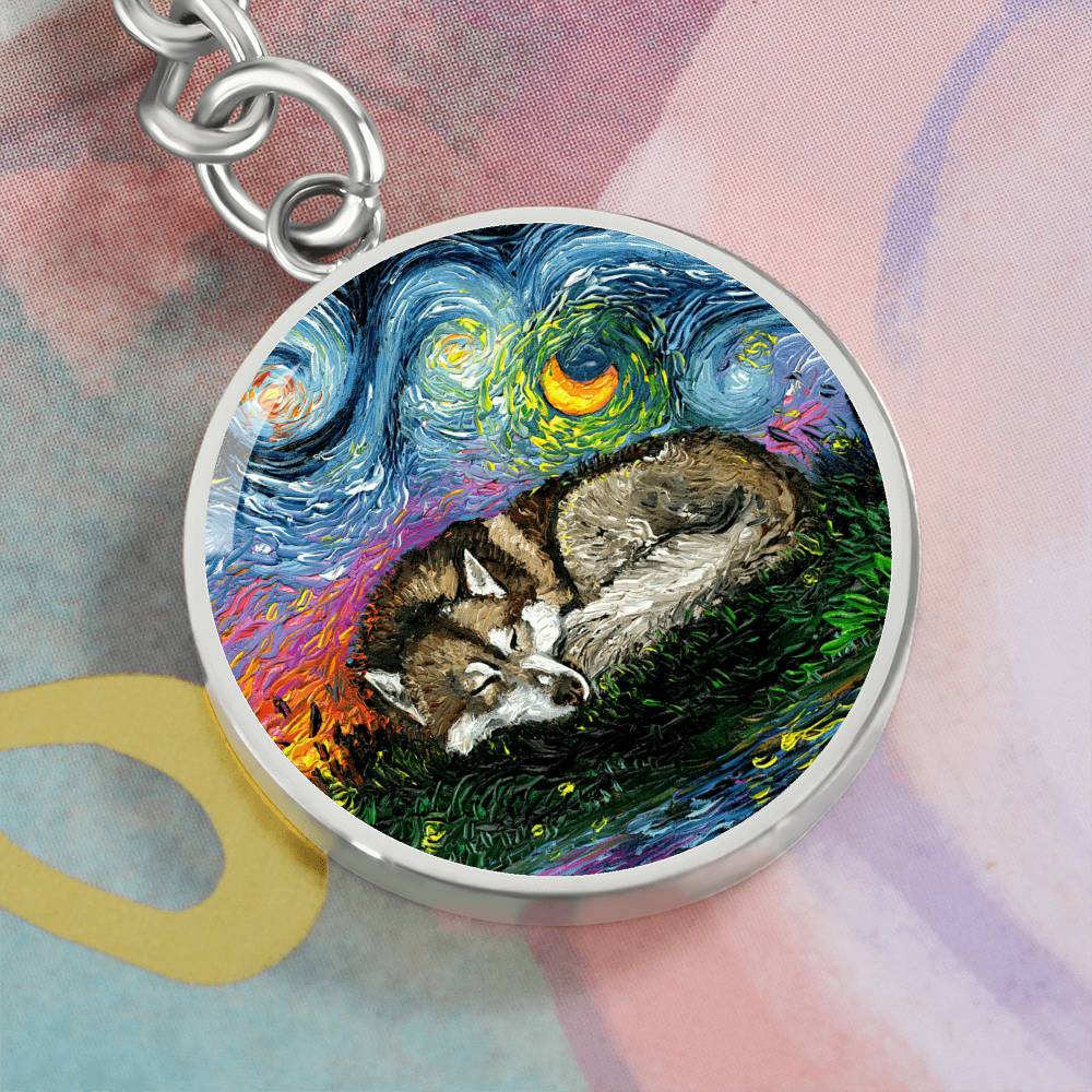 Sleeping Red Husky Round Keychain
