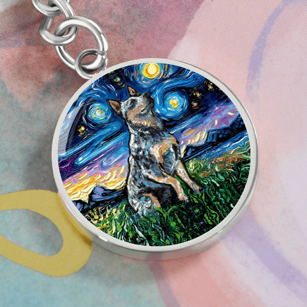 Blue Heeler Starry Night Round Keychain