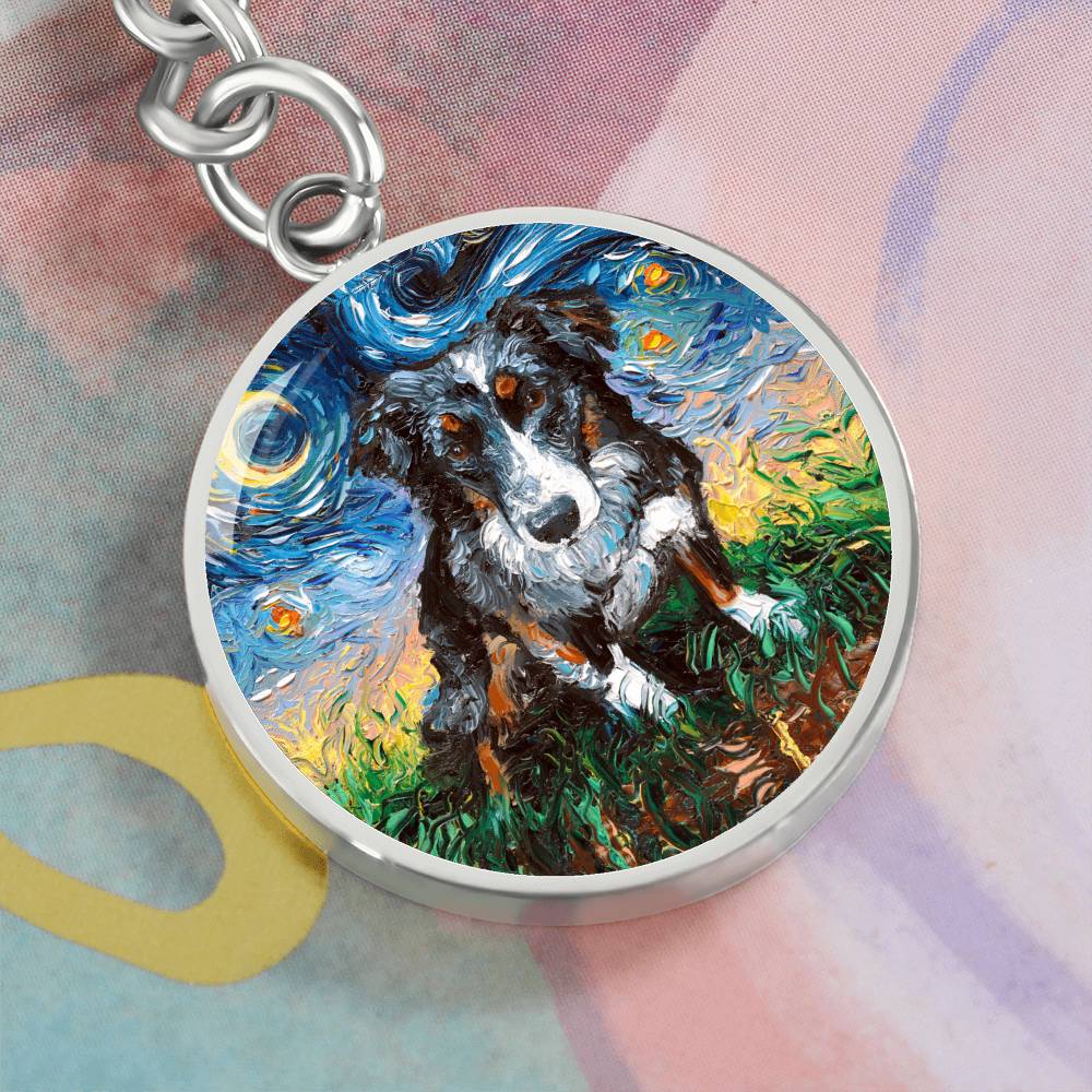 Australian Shepherd Starry Night Round Keychain