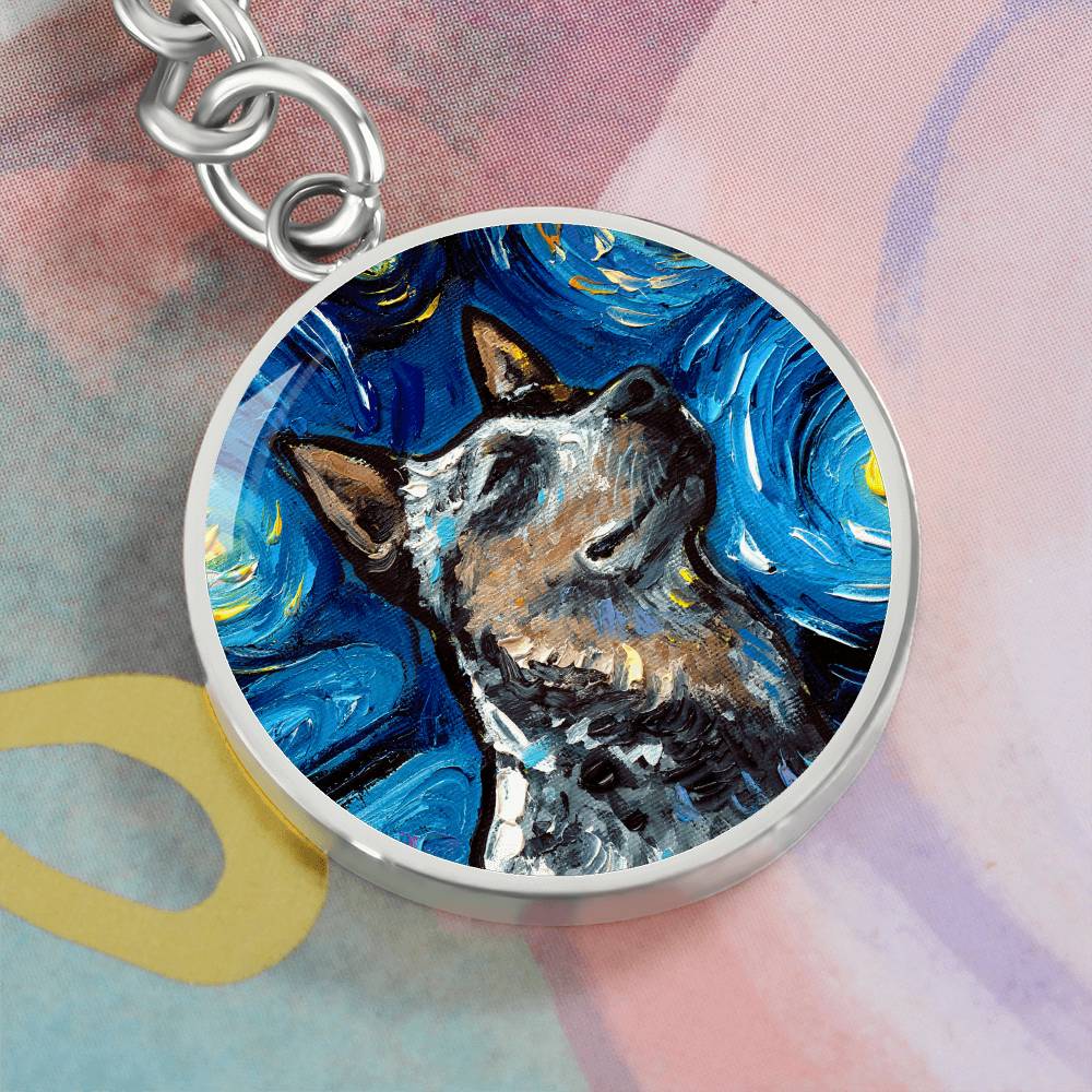 Blue Heeler Portrait Starry Night Round Keychain