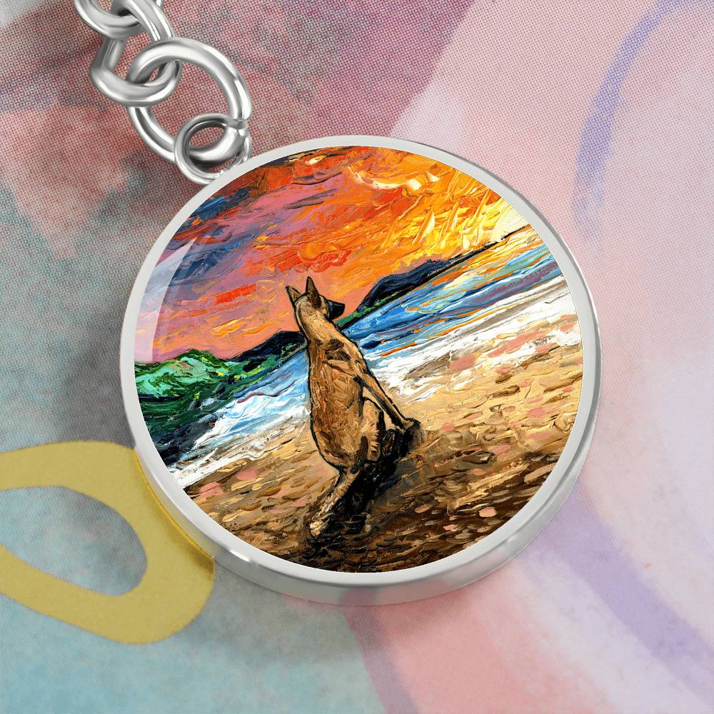 Beach Days - Belgian Malinois Round Keychain