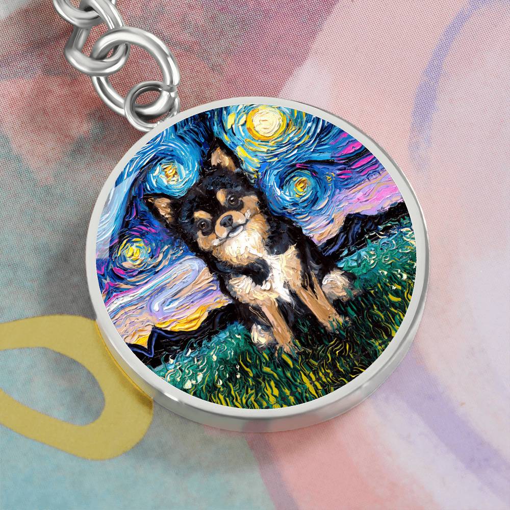 Black and Tan Chihuahua Starry Night Round Keychain
