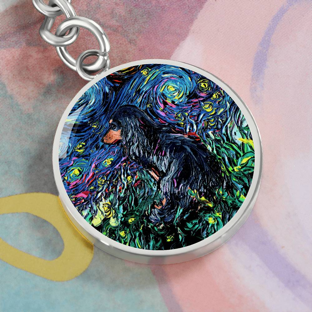 Black and Tan Long Hair Dachshund Round Keychain
