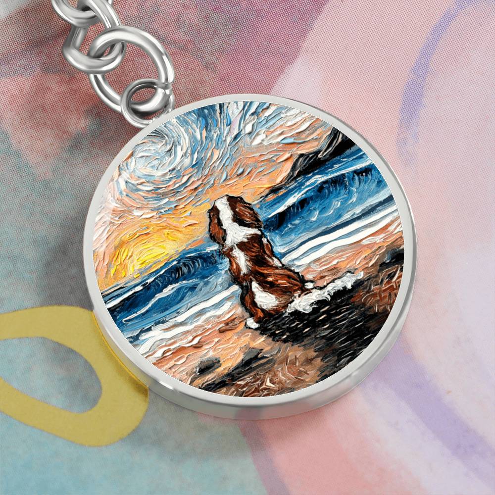Beach Days - Blenheim Spaniel Round Keychain