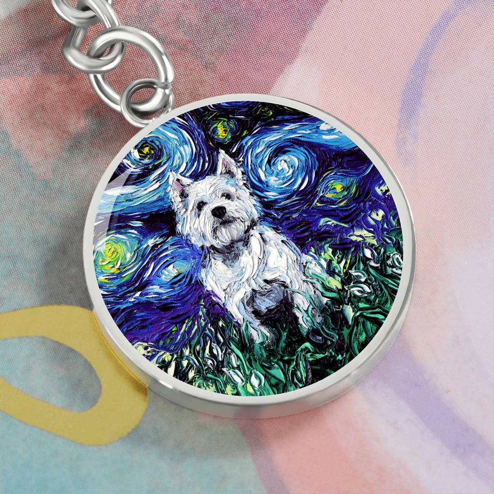 Westie Starry Night Round Keychain